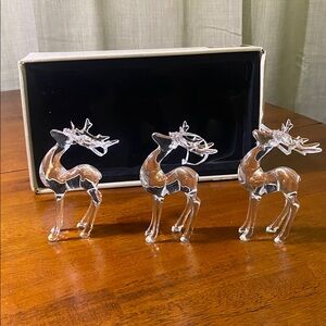 Christmas 34th and Pine Set 3 Clear Plastic Standing Reindeers Ornament w Box